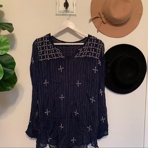 LUCKY BRAND | Sheer navy tunic with white details